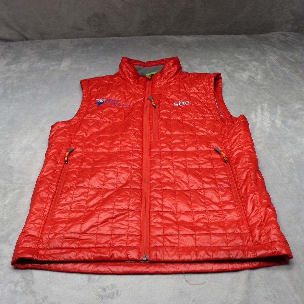 Stio Vest Men Medium Red Orange Azura Insulated Pack FullZip Quilted Puffer LOGO